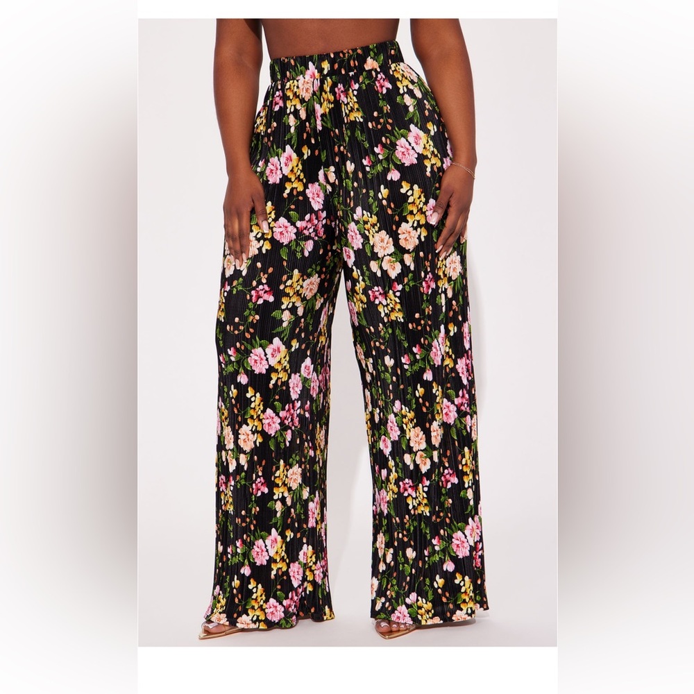 Floral printed plisse pant